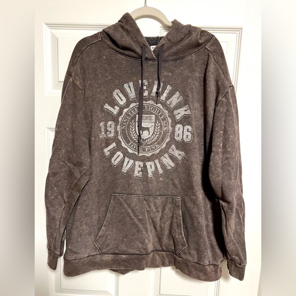 PINK Victoria's Secret Tops - VICTORIA’S SECRET Love Pink Hoodie XL weathered grey/brown PREOWNED